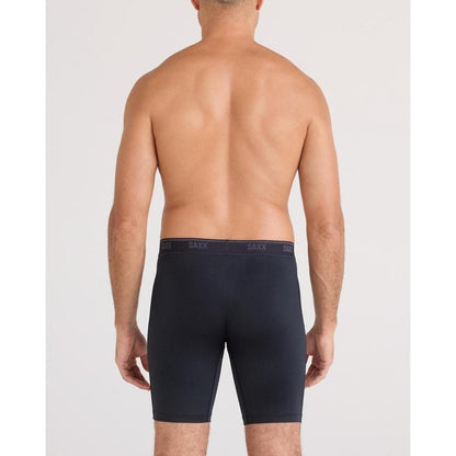 Back view of the SAXX Quest Quick-Dry Mesh Long Boxer Brief Fly - 8" in Black on a model against a plain white background.
