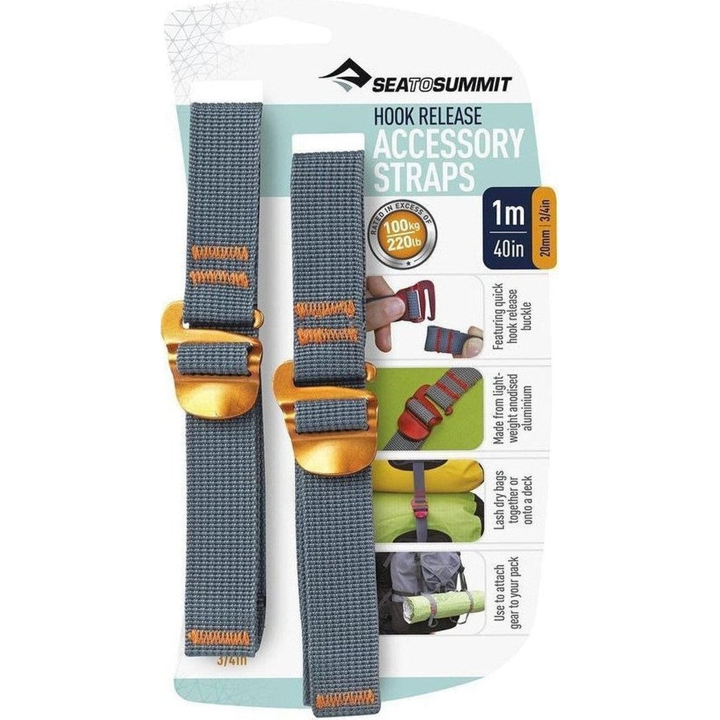 Side view of Sea To Summit Hook Release Accessory Straps in Charcoal/Graphite showing the 10mm hook release buckles against a white background.