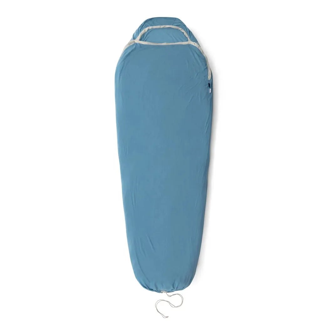 A top-down view of the Sea To Summit Breeze Liner with Drawcord - Regular in blue, showing the drawcord and white trim against a white background.