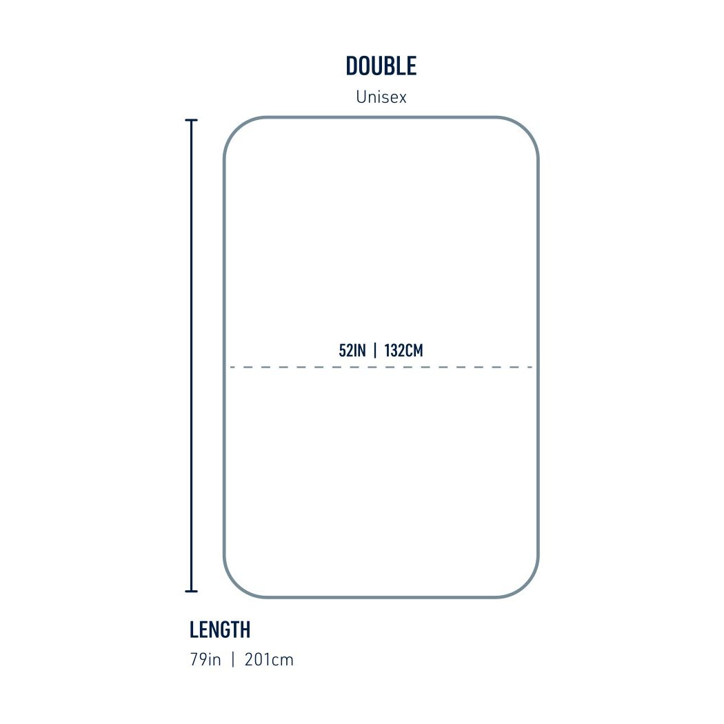 Double sleeping pad dimensions shown with length 79in and width 52in.