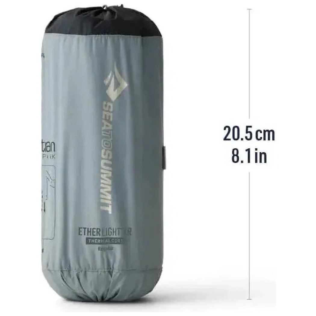 Side view of the Sea To Summit Ether Light XR Insulated ASC Mat in Regular color showing the compact size against a white background.