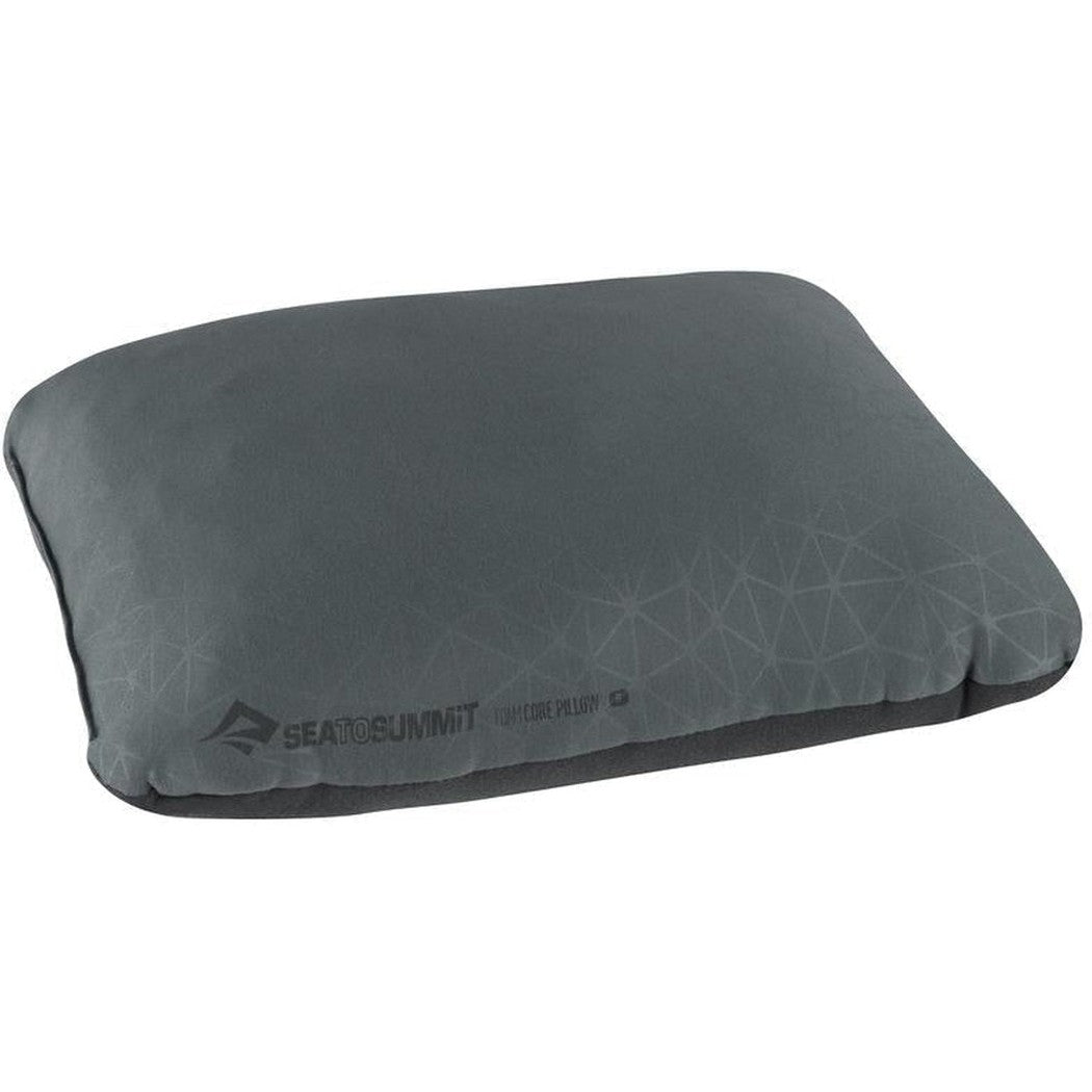 A grey Sea To Summit FoamCore Pillow shown from a top-down angle with a white background.
