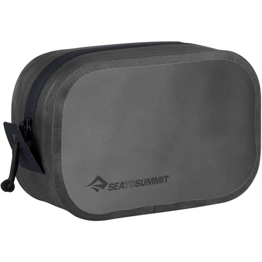 A front view of the Sea To Summit Hydraulic Packing Cube in Jet Black with a zipper pull visible against a white background.