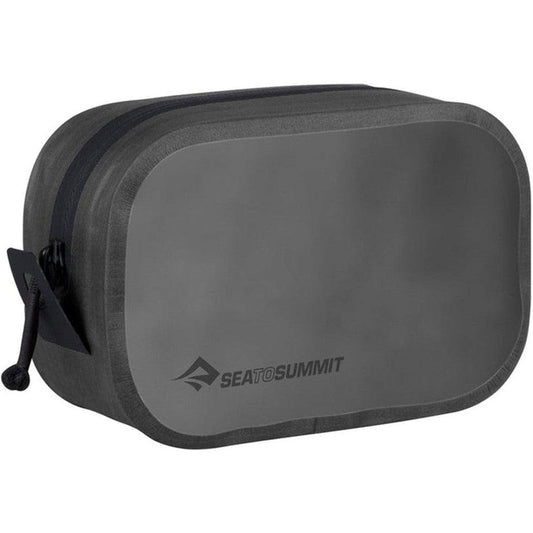 A front view of the Sea To Summit Hydraulic Packing Cube in Jet Black with a zipper pull visible against a white background.