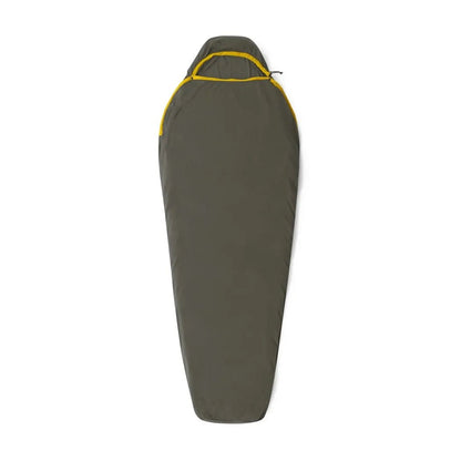A top-down view of the Sea To Summit Reactor Midweight Liner - Regular in Charcoal/Graphite with a yellow zipper against a white background.