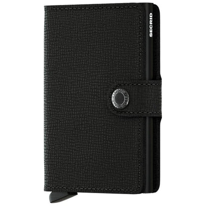 A front view of the SECRID Mini Wallet - Crisple in Black showing the snap closure and textured surface.