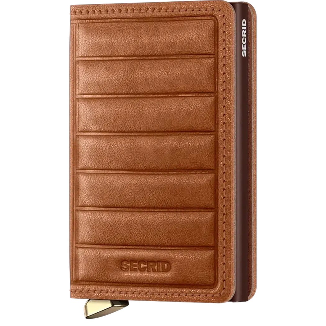 A front view of the SECRID Slim Wallet - Emboss Lines in Black showing the embossed lines and brand name on the front.