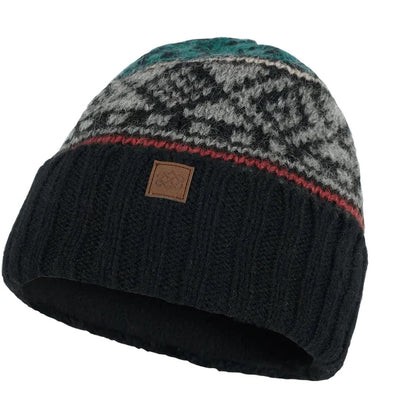 A front view of the Sherpa Adventure Gear Hanssi Hat in Bardiya Sand with a brown leather tag and a red stripe.