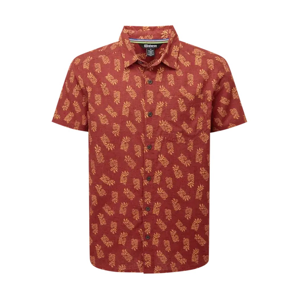 Sherpa Adventure Gear Men's Indi Floral Short Sleeve Shirt-Men's - Clothing - Tops-Clay Red-M-Appalachian Outfitters