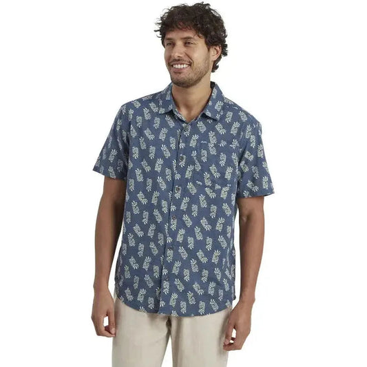 Sherpa Adventure Gear Men's Indi Floral Short Sleeve Shirt-Men's - Clothing - Tops-Rathee Blue-M-Appalachian Outfitters