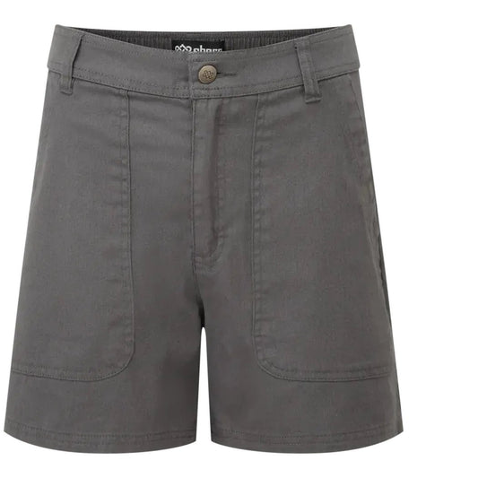 Front view of the Sherpa Adventure Gear Sample - Women's Dando Short in Evergreen, showing front pockets and a button closure against a white background.