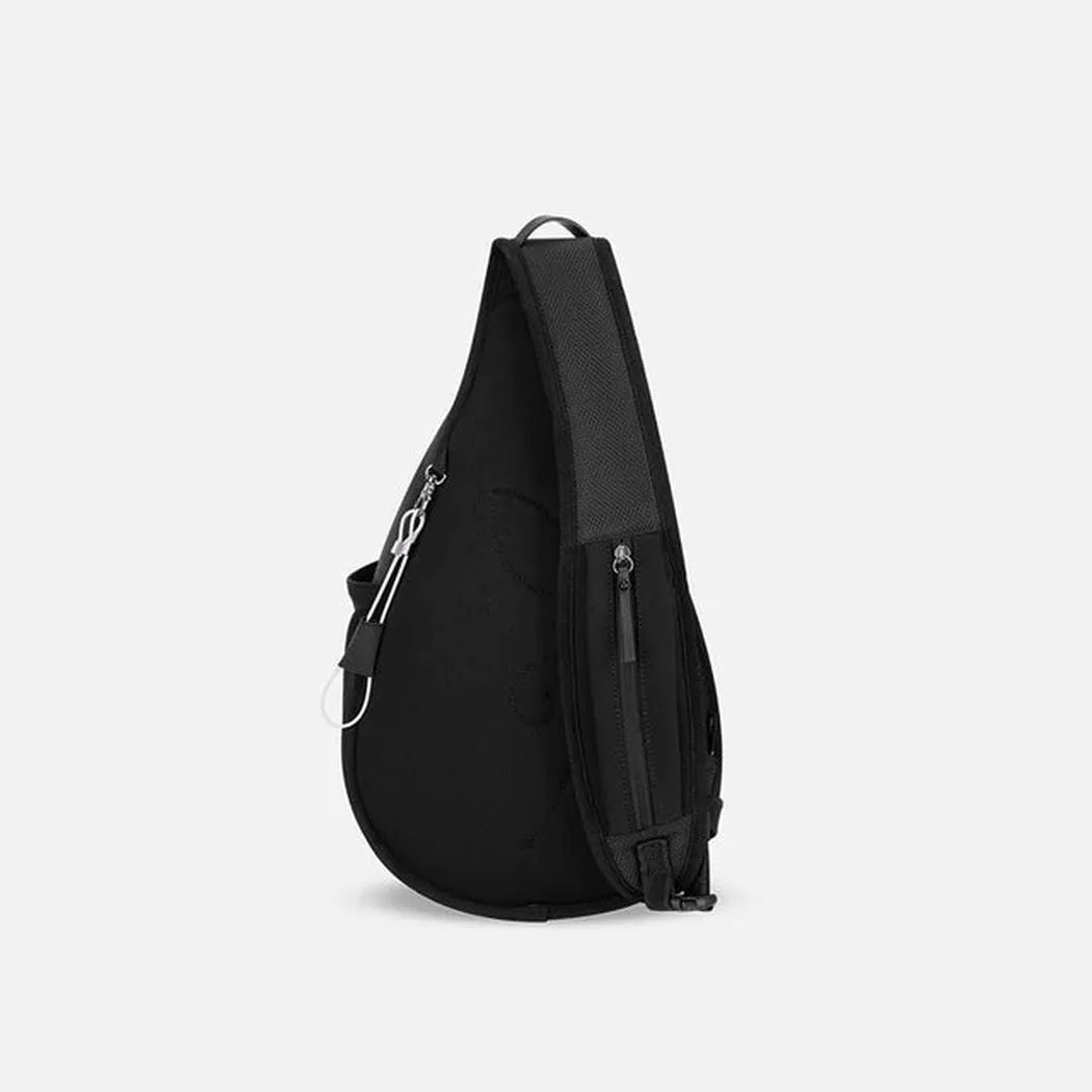 Side view of the Sherpani Esprit AT Carbon bag showing the zippered pocket and black strap against a white background.