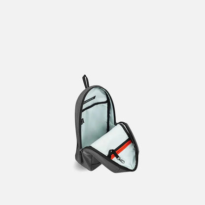 A front view of the Sherpani Metro AT in Aloe Mist showing the interior compartments against a white background.