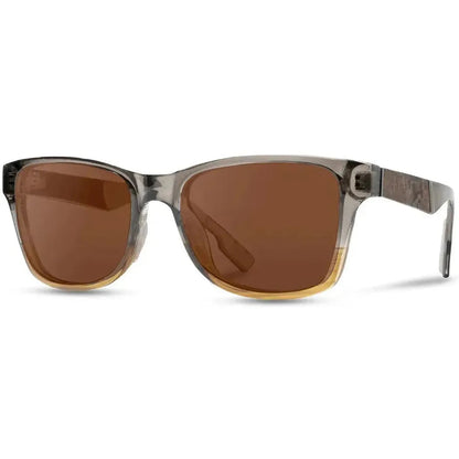 Side view of the Shwood Canby ACTV sunglasses with brown lenses and a charcoal frame against a white background.