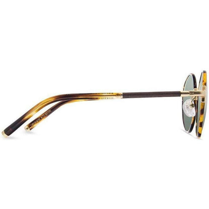 Side view of the Shwood Hawthorne sunglasses in Black Chrome // Mahogany with tortoiseshell accents against a white background.