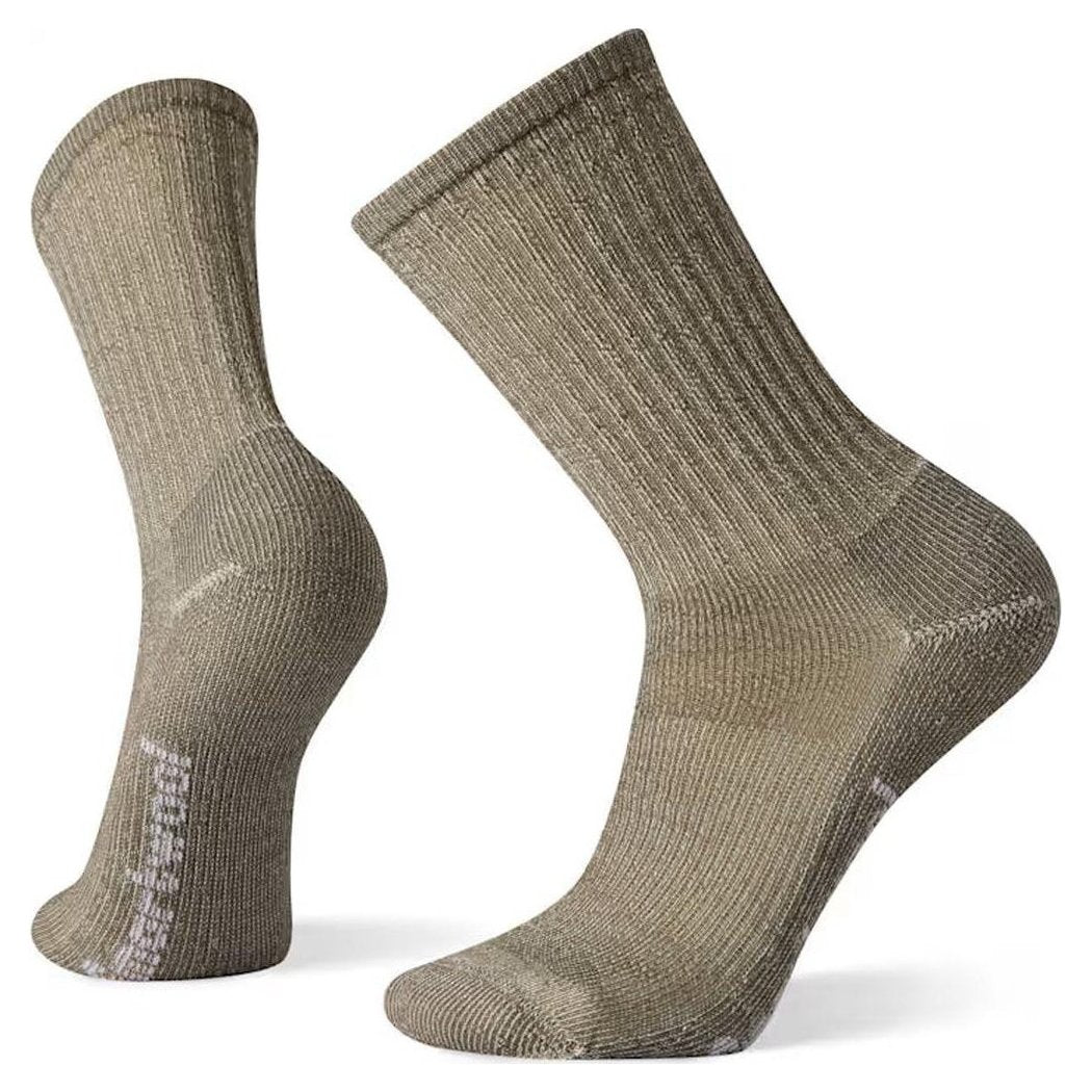 Side view of the Smartwool Classic Hike Light Cushion Crew socks in Light Gray showing the ribbed cuff and cushioned footbed against a white background.