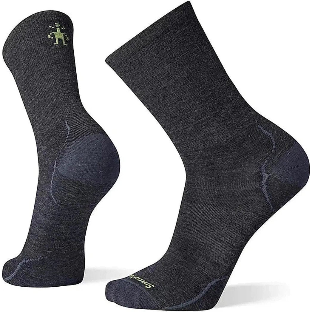 Side view of the Smartwool Everyday Anchor Line Crew Socks in Charcoal showing the reinforced heel and toe against a white background.
