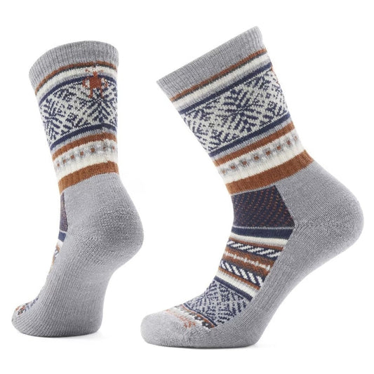 Side view of the Smartwool Everyday Fair Isle Sweater Crew Socks in Light Gray showing the patterned design against a white background.