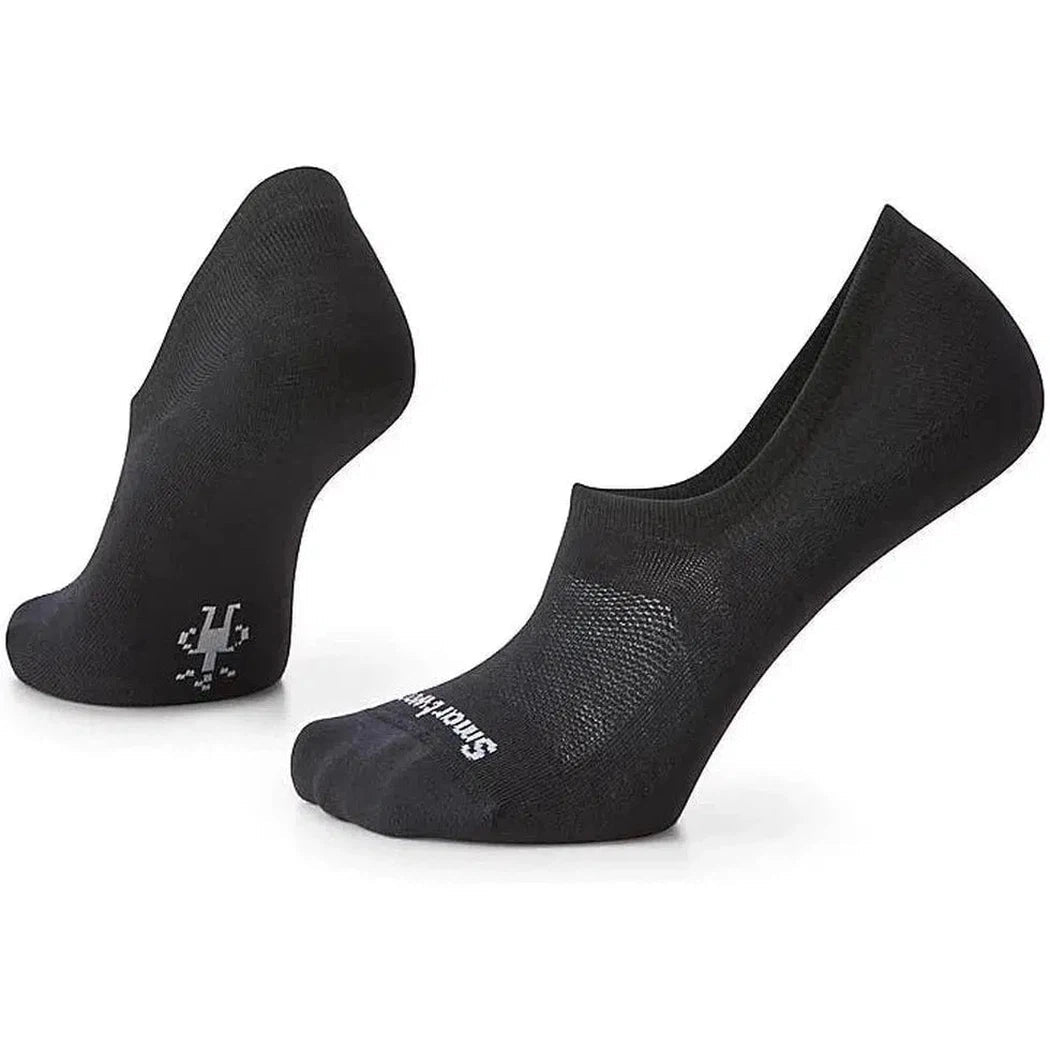 Two black Smartwool Everyday No Show Socks are displayed against a white background, showing the toe and heel details.