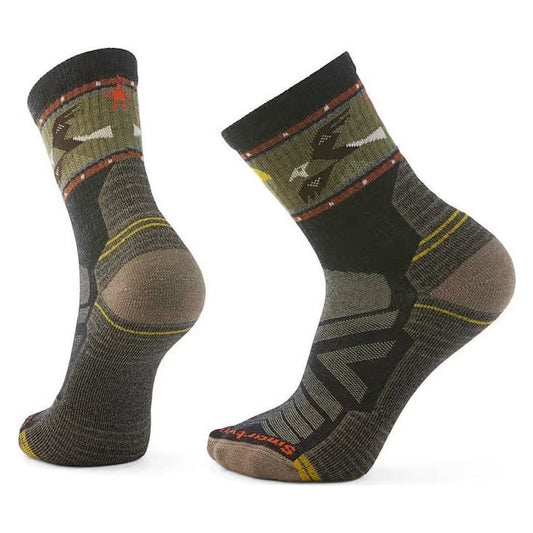 Side view of the Smartwool Hike Light Cushion Soaring Print Mid Crew Socks in Charcoal showing the cushioned heel and toe against a white background.