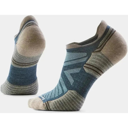 Two views of the Smartwool Hike Targeted Cushion Low Ankle Socks in Twilight Blue against a white background.