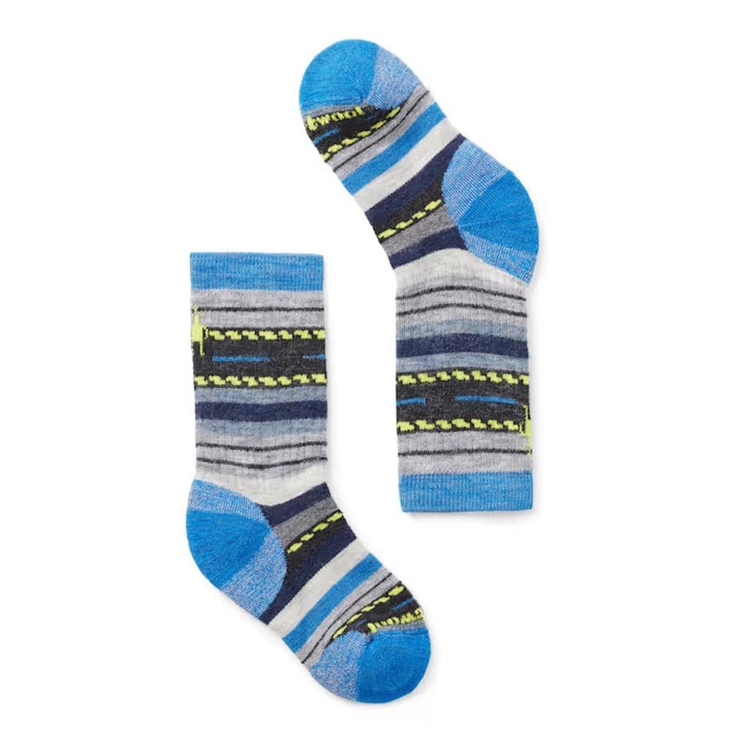 Side view of the Smartwool Kids' Hike Margarita Crew Socks in Laguna Blue against a white background.