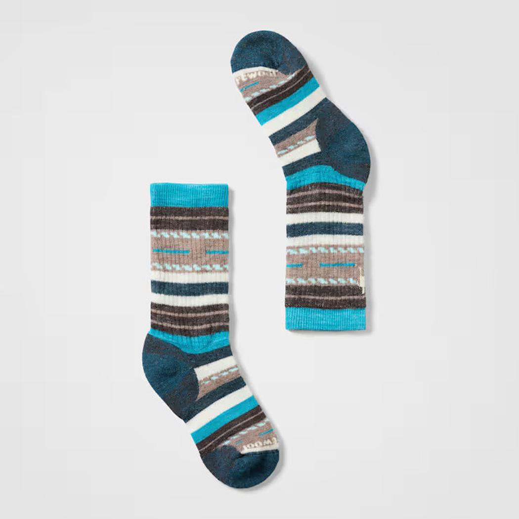 Side view of the Smartwool Kids' Hike Margarita Crew Socks in Laguna Blue against a white background.