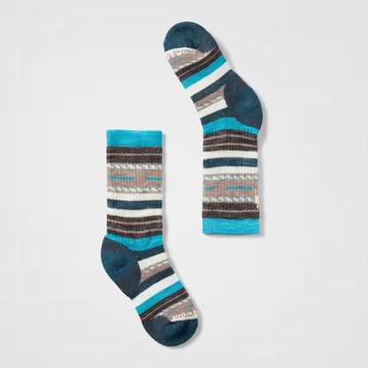 Side view of the Smartwool Kids' Hike Margarita Crew Socks in Laguna Blue against a white background.