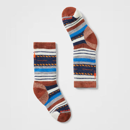 Side view of the Smartwool Kids' Hike Margarita Crew Socks in Laguna Blue against a white background.