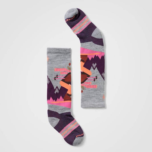 Side view of the Smartwool Kid's Wintersport Full Cushion Mountain Moose OTC Socks in Black against a white background.