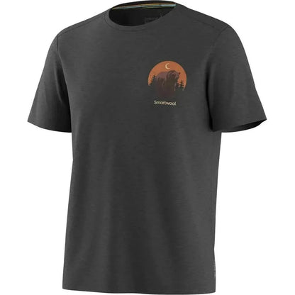 A front view of the Smartwool Men's Lunar Bear Active Short Sleeve Graphic Tee in Charcoal Heather showing the graphic on the chest.