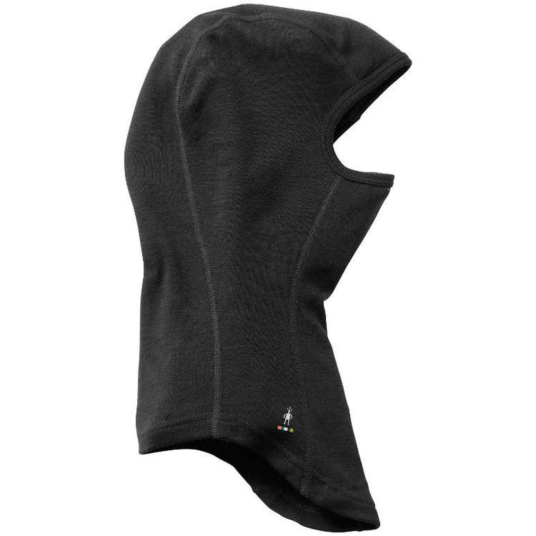Side view of the Smartwool Merino 250 Balaclava in Black showing the open face design against a white background.