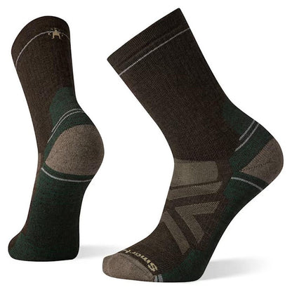 Side view of the Smartwool Performance Hike Light Cushion Mid Crew socks in Black showing the cushioned heel and toe against a white background.
