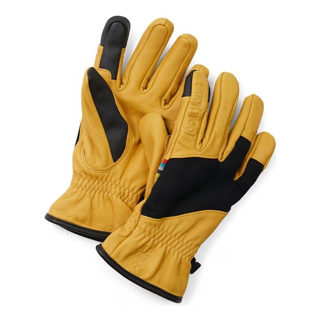 A pair of Smartwool Ridge Gloves in Black are shown from a top-down angle against a white background.