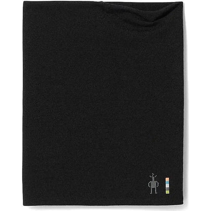 A black Smartwool Thermal Reversible Neck Gaiter laid flat with a small logo on the bottom right.