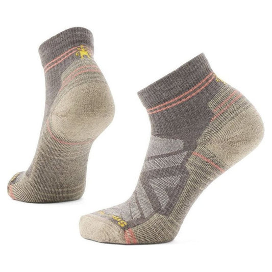 Side view of the Smartwool Women's Hike Light Cushion Ankle Socks in Taupe showing the cushioned heel and toe against a white background.