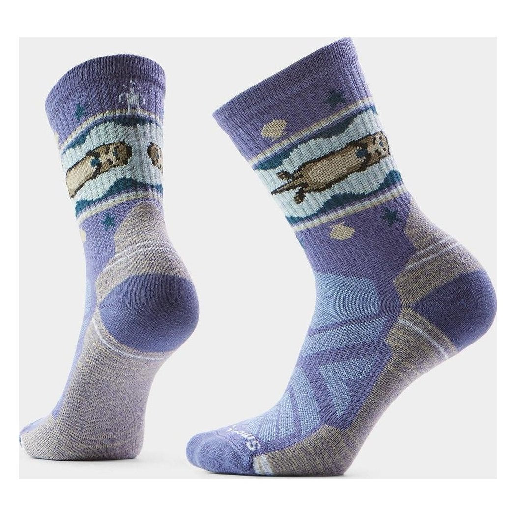Side view of the Smartwool Women's Hike Light Cushion Otter Float Crew Socks in Ash showing the cushioned heel and toe against a white background.