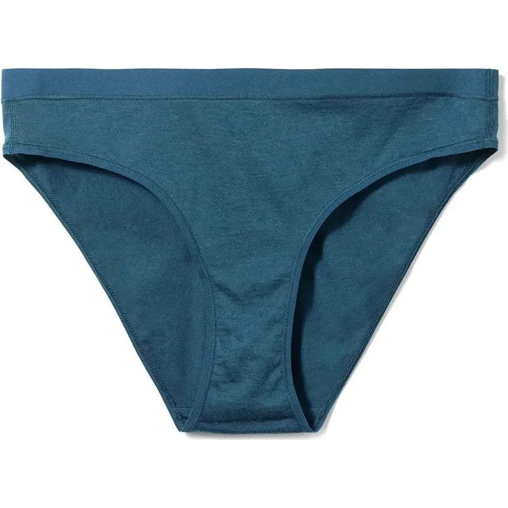 A front view of the Smartwool Women's Merino Bikini Boxed in Black against a white background.