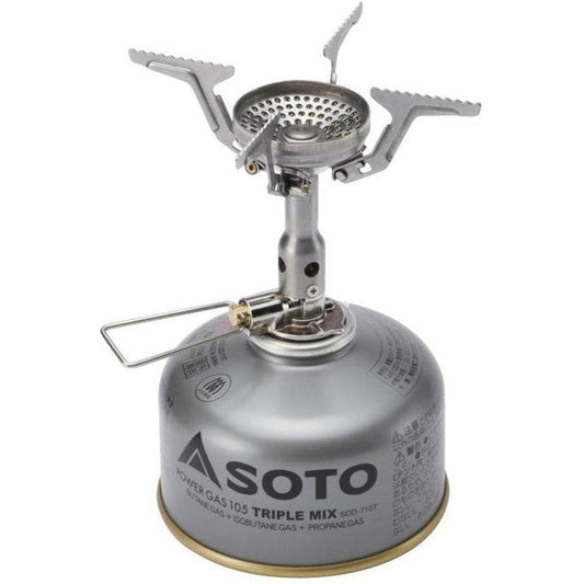 A silver Soto Outdoors Amicus without Igniter camping stove on a white background.