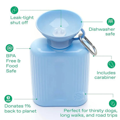 A gray Springer Growler Dog Travel with a leak - tight shut off and dishwasher safe feature is shown from a front angle.