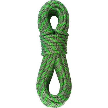 A coiled Sterling Rope Evolution VR9 9.8mm climbing rope in green against a white background.