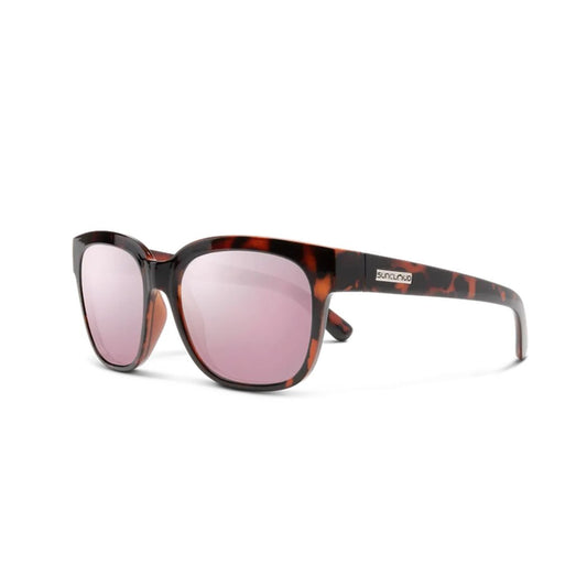 Side view of the Suncloud Affect sunglasses in Tortoise with pink lenses against a white background.