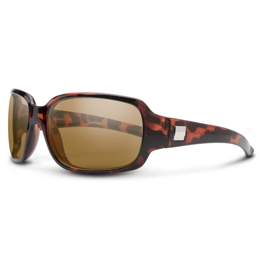 Side view of the Suncloud Cookie sunglasses in Tortoise with brown lenses against a white background.