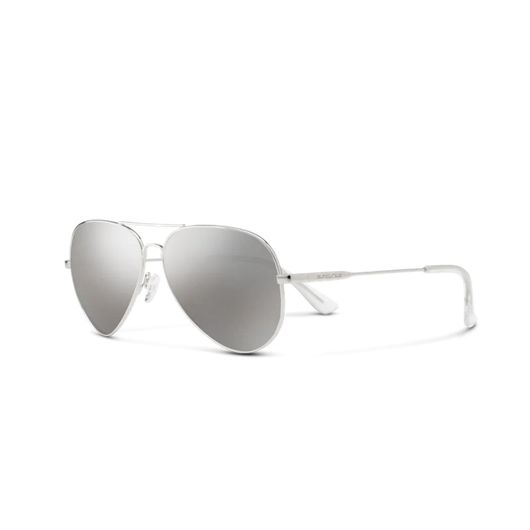 Side view of the Suncloud Hard Deck sunglasses in Gold with silver mirrored lenses against a white background.