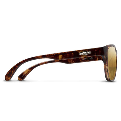 Side view of the Suncloud Loveseat sunglasses in Tortoise with brown lenses against a white background.
