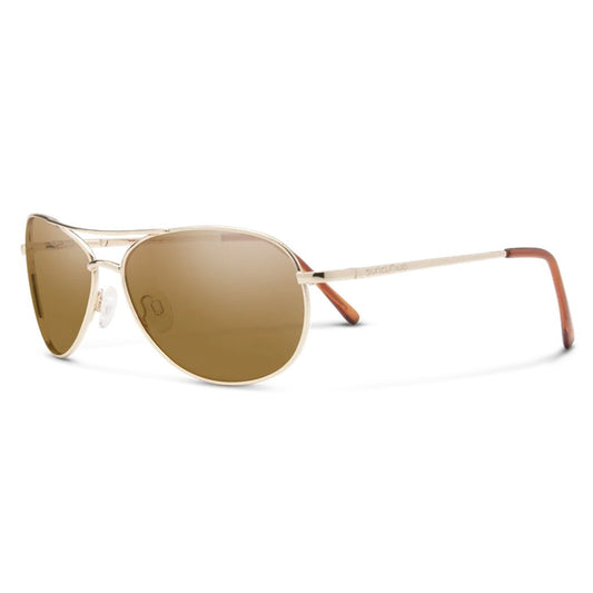 Side view of the Suncloud Patrol sunglasses in Gold with brown lenses and a white background.