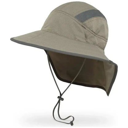 A front view of the Sunday Afternoons Ultra Adventure Hat in Eucalyptus with a wide brim and chin cord against a white background.