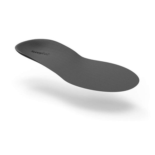 A side view of the Superfeet Custom CARBON All-Season Thin insoles with a white background.