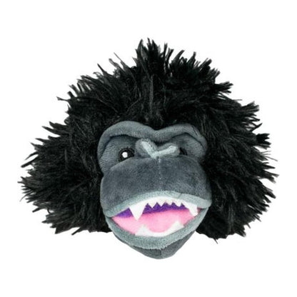 A front view of the Tall Tails Indoor Fetch Ball 2 in 1 Toy 4" Black Bear showing its furry head and open mouth against a white background.