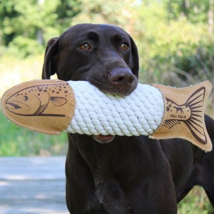 Tall Tails Natural Leather Trout Rope Tug Dog Toy - 15"-Pets - Toys-Appalachian Outfitters